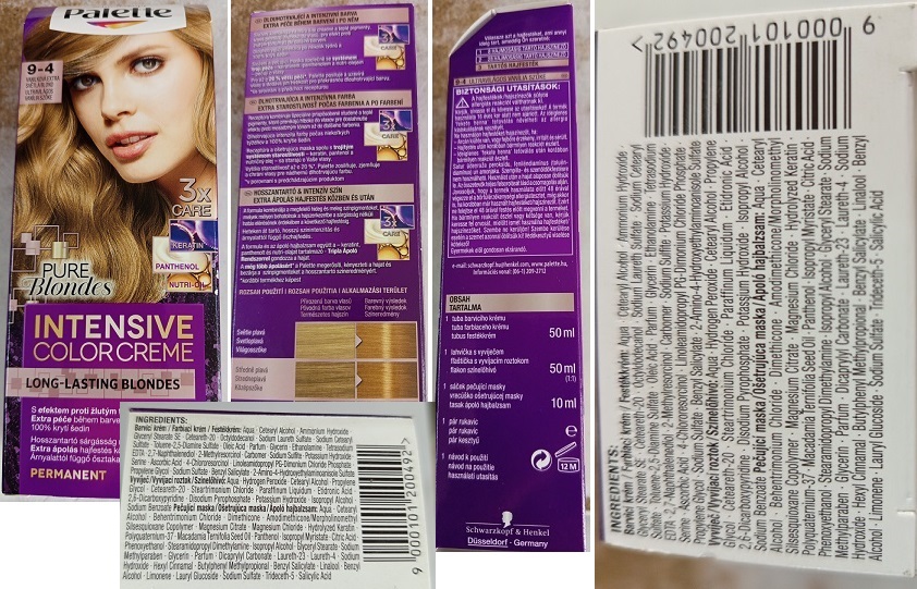 Barva na vlasy Schwarzkopf, Palette, INTENSIVE COLOR CREME, LONG-LASTING BLONDES, PURE Blondes, 9-4 VANILKOVÁ EXTRA SVĚTLÁ BLOND, 3x CARE: Fotografie
