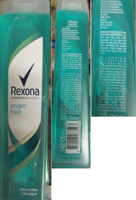 Sprchový gel Rexona, ENERGISING BODY WASH, oxygen fresh: Fotografie
