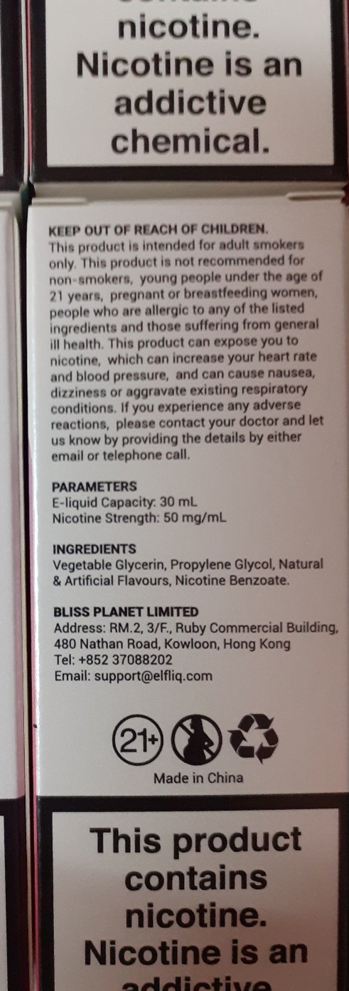 Náhradní náplň do elektronické cigarety ELFLIQ nic salts, Powered by ELFBAR, e-liquid, různé příchutě: Fotografie č. 2