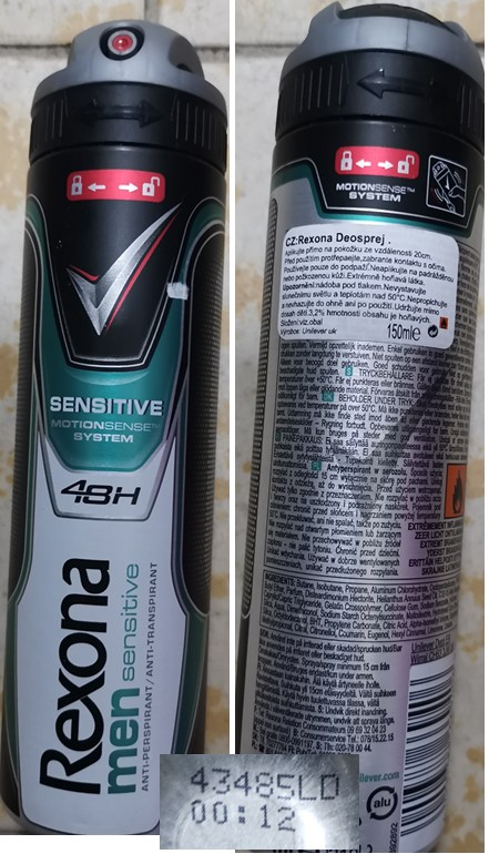Antiperspirant Rexona men sensitive, ANTI-PERSPIRANT/ANTI-TRANSPIRANT, MOTIONSENSETM SYSTEM: Fotografie