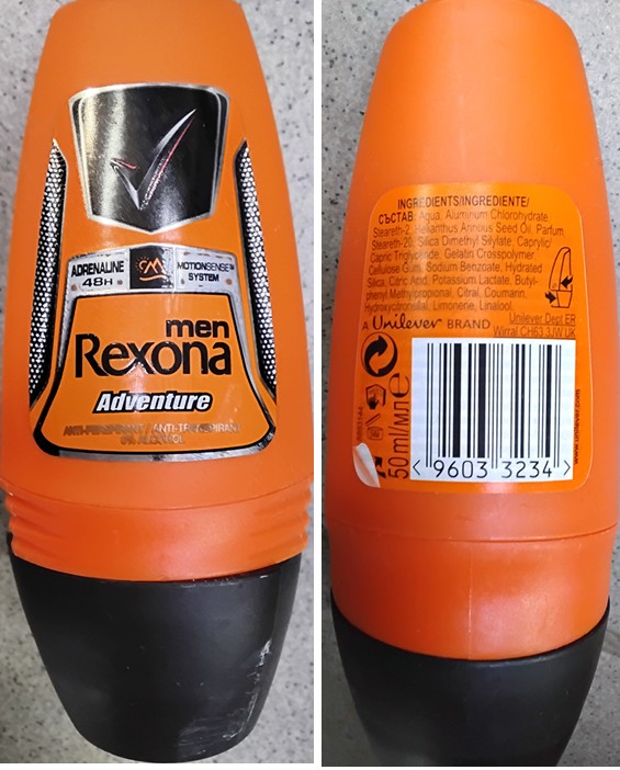 Antiperspirant Rexona men Adventure, ANTI-PERSPIRANT/ANTI-TRANSPIRANT, MOTIONSENSETM SYSTEM: Fotografie