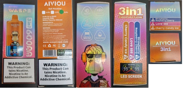 Jednorázová elektronická cigareta zn. AIVIOU WASPE, 3in1, 60000 PUFFS, Salt Nicotine: 5,0 %, objem: 54 ml: Fotografie